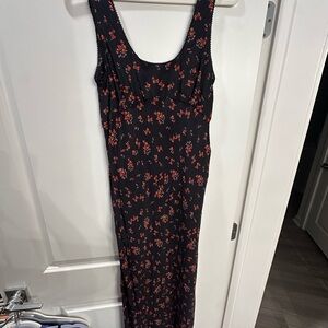 Rumored Black Maxi Dress with Red Floral Design
